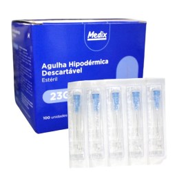 Agulha Hipodérmica Descartável 25 X 0,60 Mm (Azul) 23G X 1 - 100 Unid - Medix 